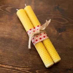Pure beeswax candles tall.
