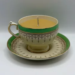 Vintage teacup candle art deco green